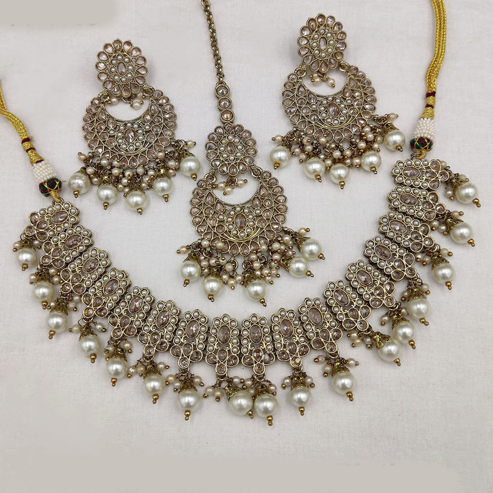 Royal Kundan Jewellery Gold Plated Crystal Stone And Pearls Necklace Set