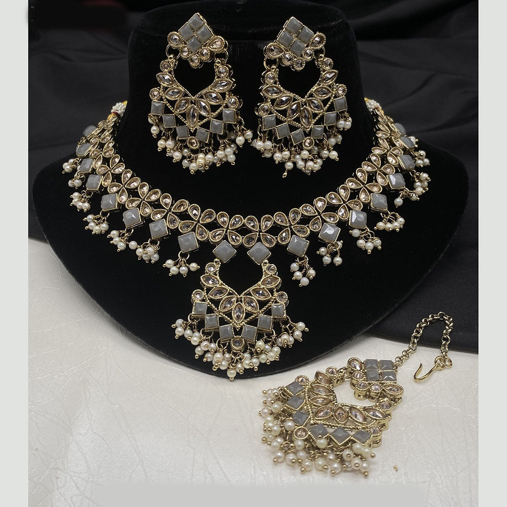 Royal Kundan Jewellery Gold Plated Crystal Stone And Pearls Necklace Set