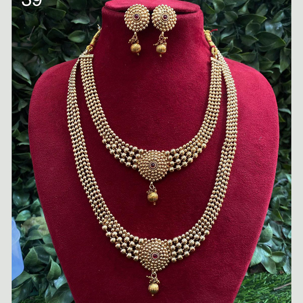 Royal Kundan Jewellery Gold Plated Pota Stone Double Necklace Set