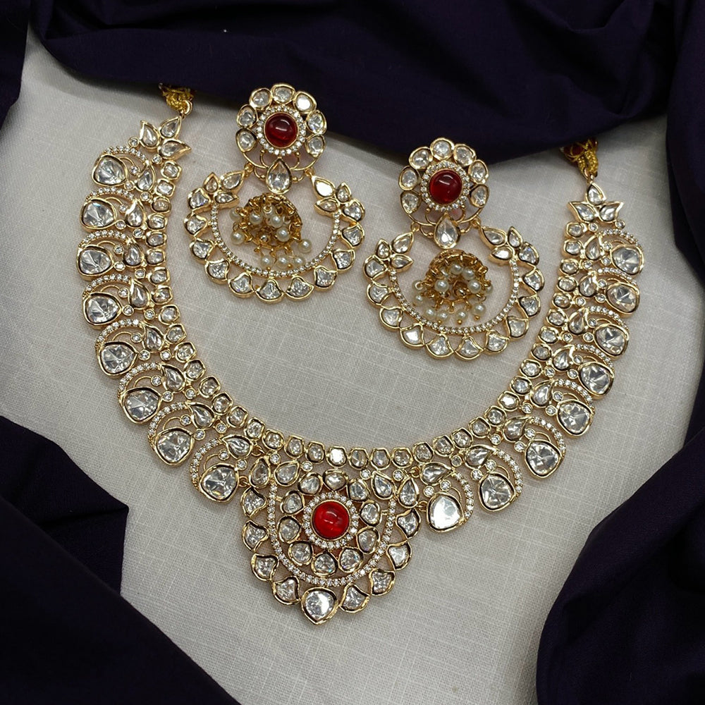 Royal Kundan Jewellery Gold Plated Polki Kundan And Austrian Stone Necklace Set