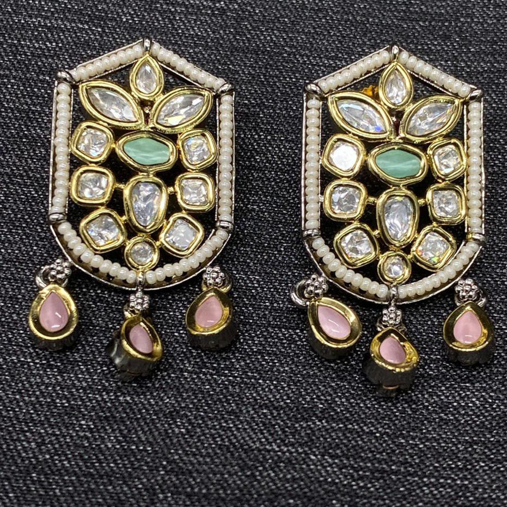 Royal Kundan Jewellery 2 Tone Plated Polki Kundan And Pearls Dangler Earrings