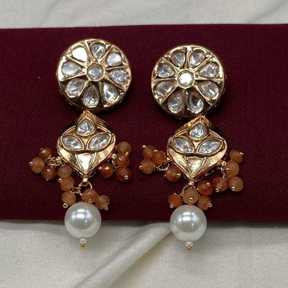 Royal Kundan Jewellery Gold Plated Polki Kundan And Beads Dangler Earrings