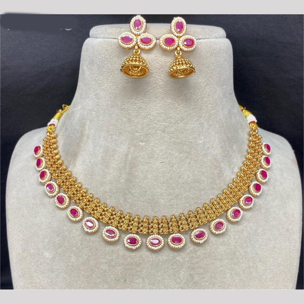 Royal Kundan Jewellery Gold Plated Pota Stone And Pearls Necklace Set