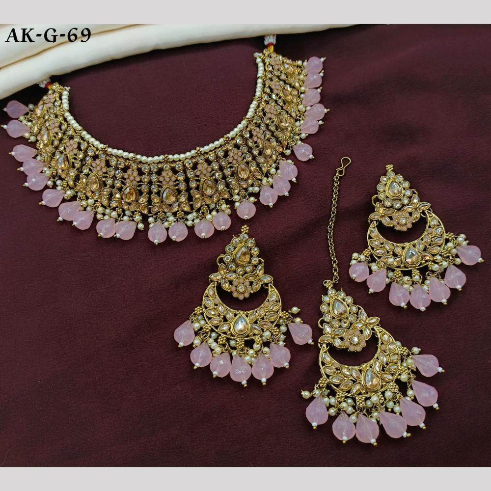 Royal Kundan Jewellery Gold Plated Crystal Stone And Pearls Necklace Set