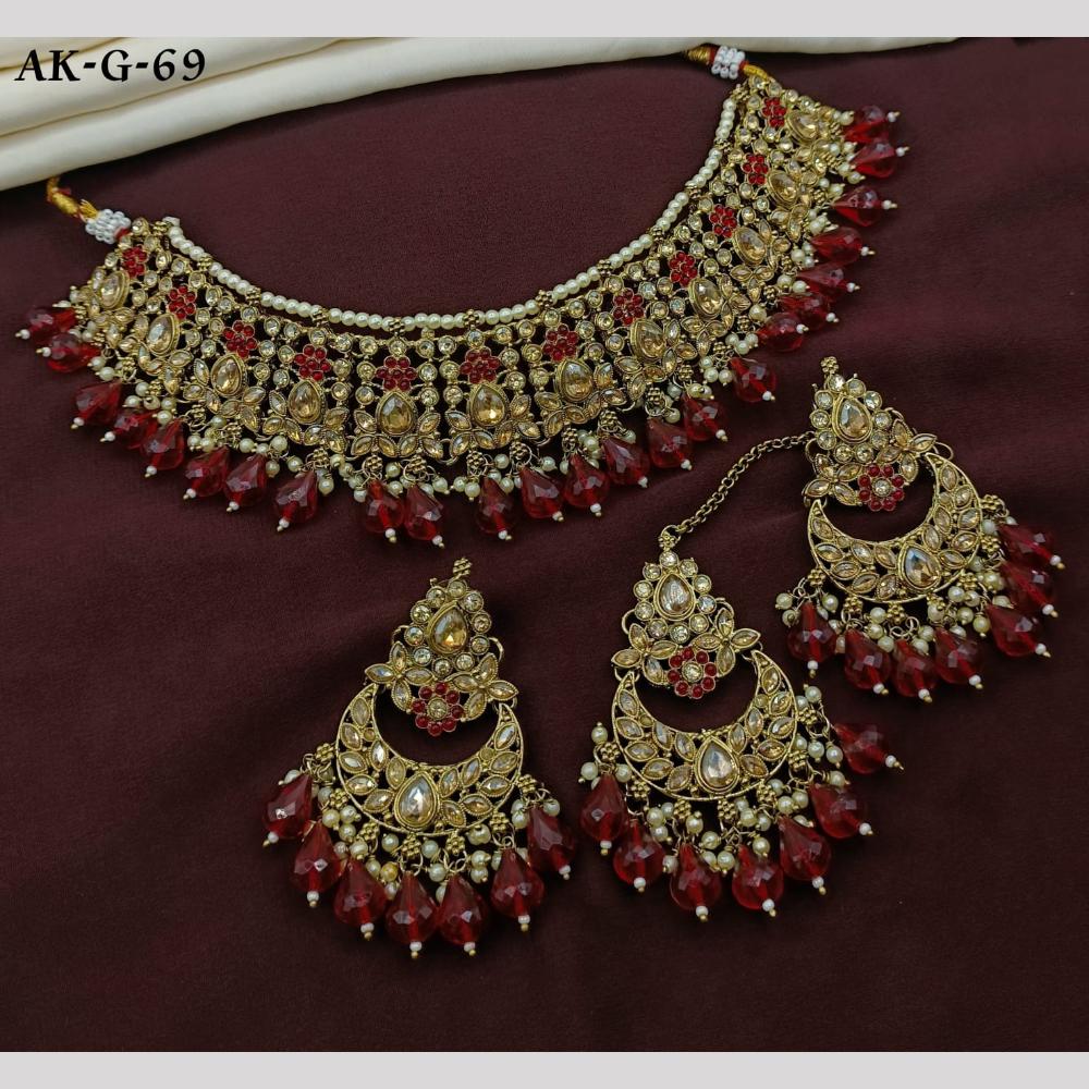 Royal Kundan Jewellery Gold Plated Crystal Stone And Pearls Necklace Set