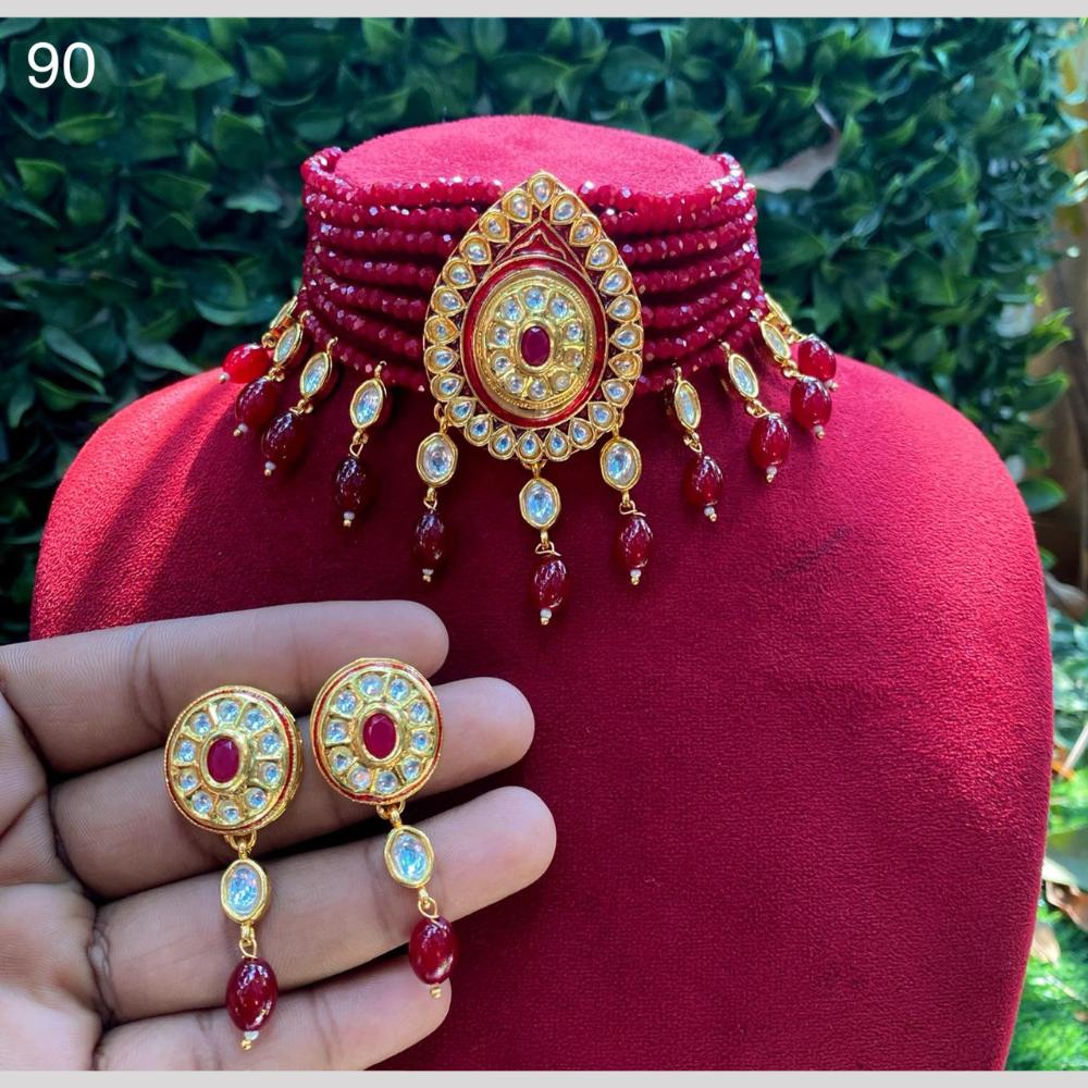 Royal Kundan Jewellery Gold Plated Kundan Stone And Pearls Chokers Necklace Set