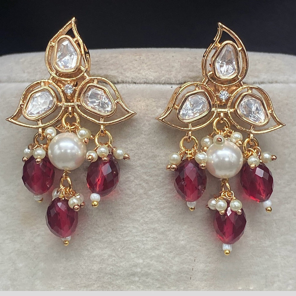 Royal Kundan Jewellery Gold Plated Polki Kundan And Beads Dangler Earrings