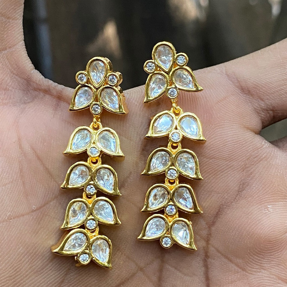 Royal Kundan Jewellery Gold Plated Polki Kundan Dangler Earrings