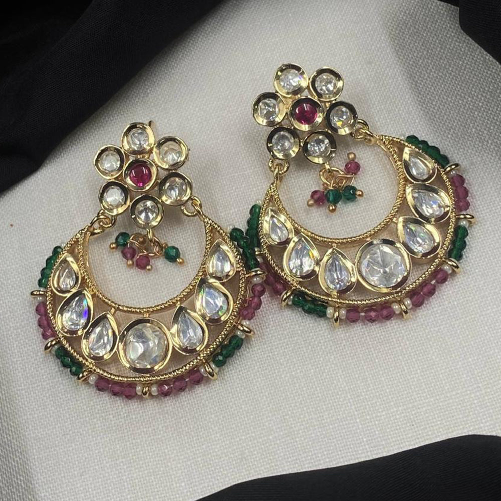 Royal Kundan Jewellery Gold Plated Polki Kundan And Pearls Dangler Earrings