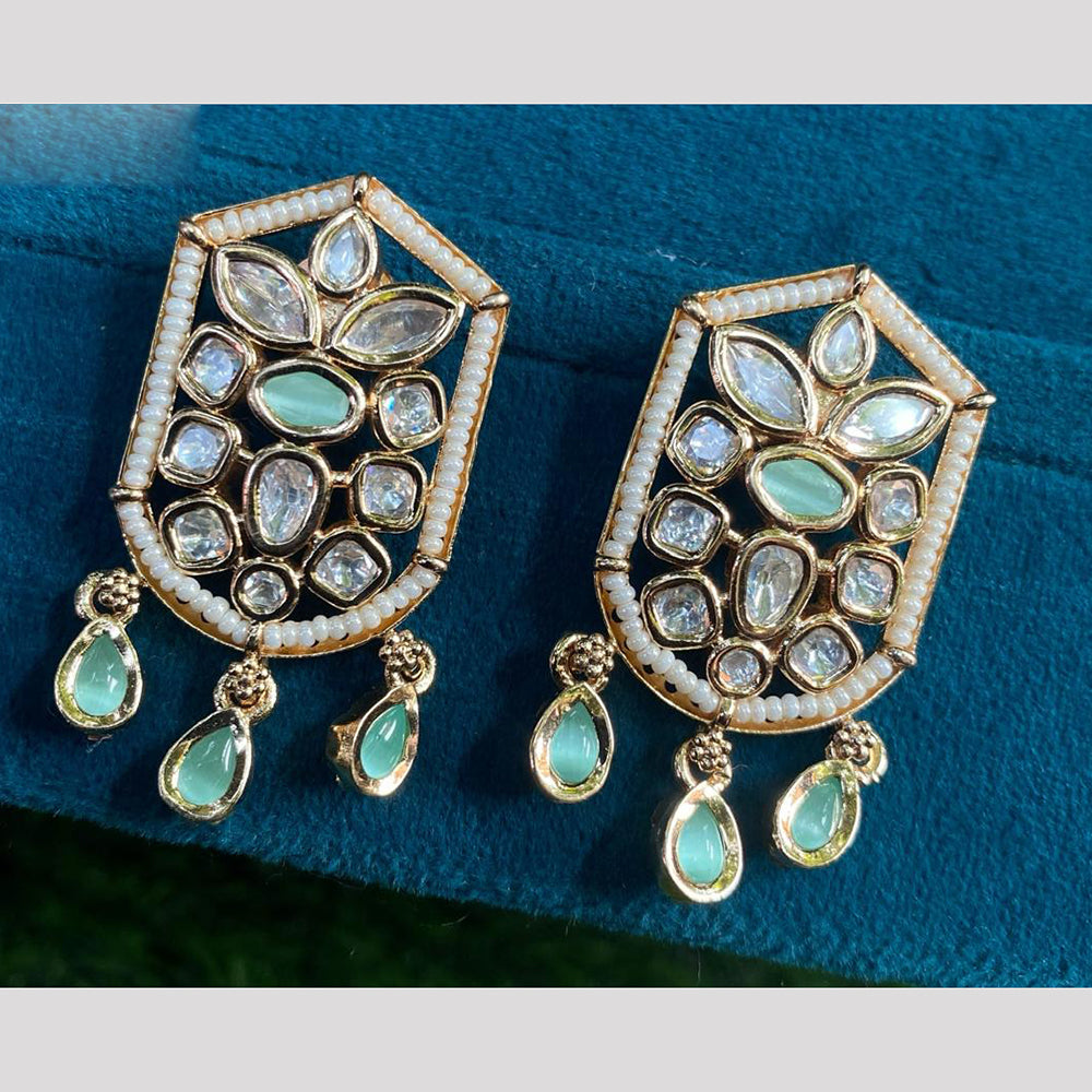 Royal Kundan Jewellery Gold Plated Polki Kundan And Pearls Dangler Earrings