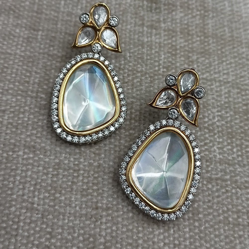 Royal Kundan Jewellery 2 Tone Plated Polki Kundan And Pearls Dangler Earrings