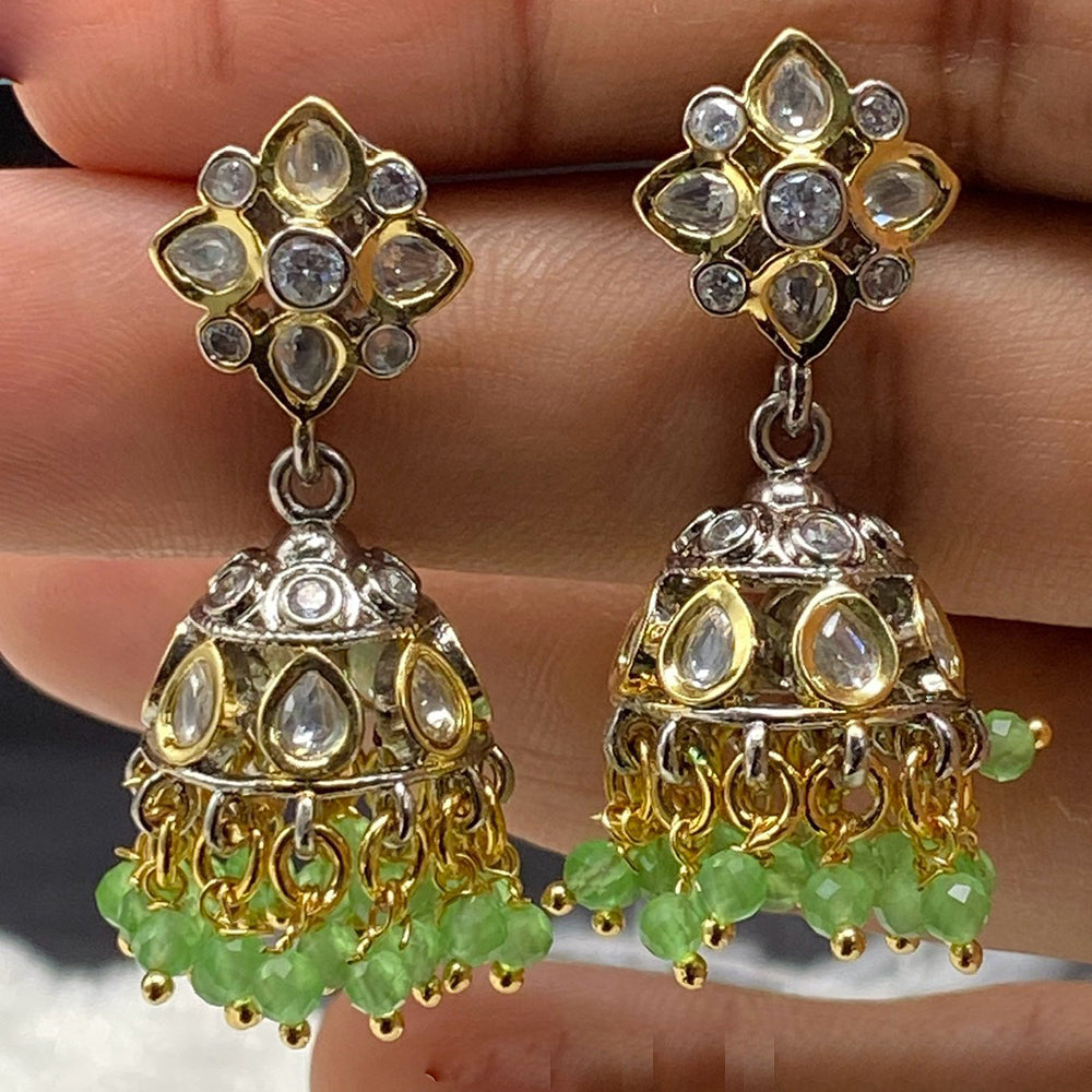 Royal Kundan Jewellery 2 Tone Plated Polki Kundan And Pearls Jhumki Earrings