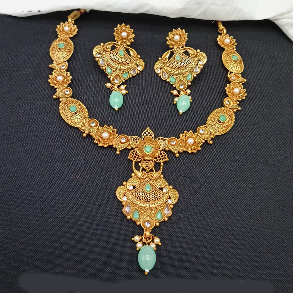 Royal Kundan Jewellery Gold Plated Pota Stone Beads Necklace Set
