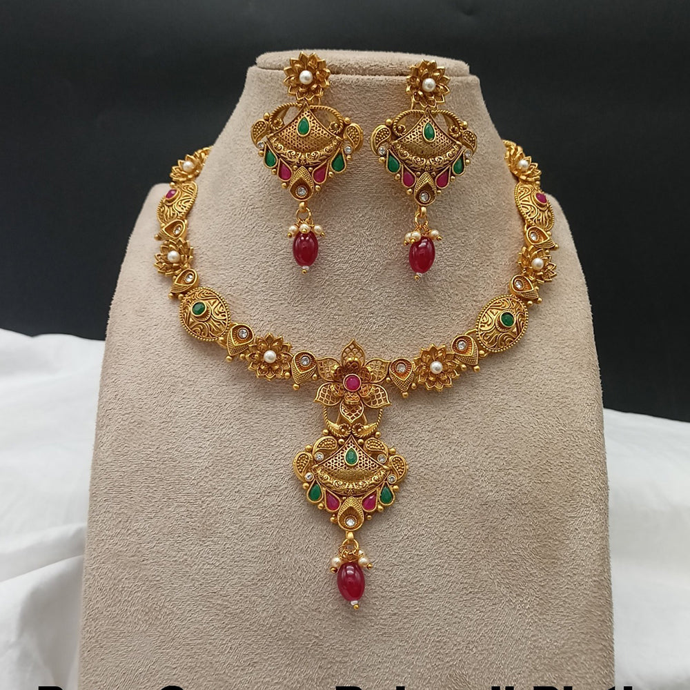 Royal Kundan Jewellery Gold Plated Pota Stone Beads Necklace Set