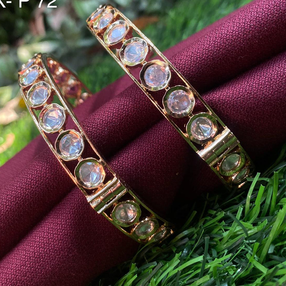 Royal Kundan Jewellery Gold Plated Polki Kundan Stone Openable Bangles Set