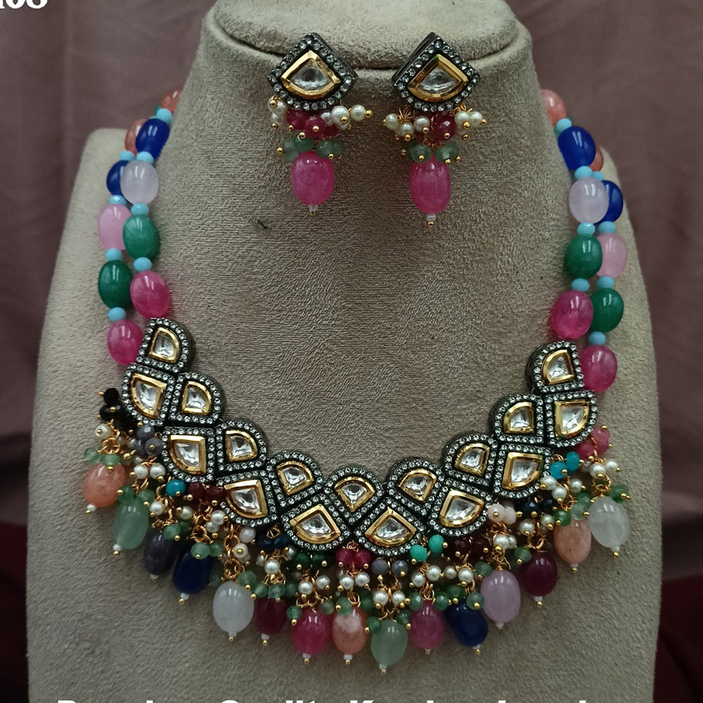 Royal Kundan Jewellery 2 Tone Plated Kundan And Beads Necklace Set