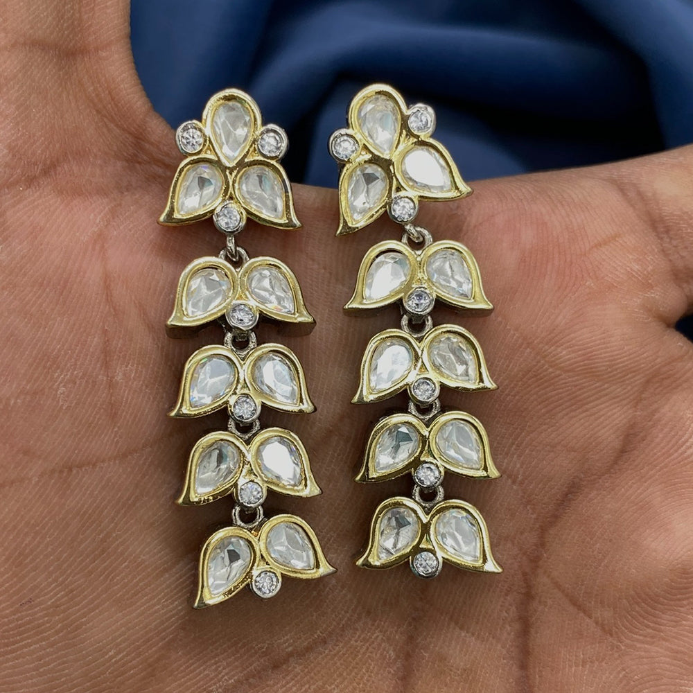 Royal Kundan Jewellery Gold Plated Polki Kundan Dangler Earrings