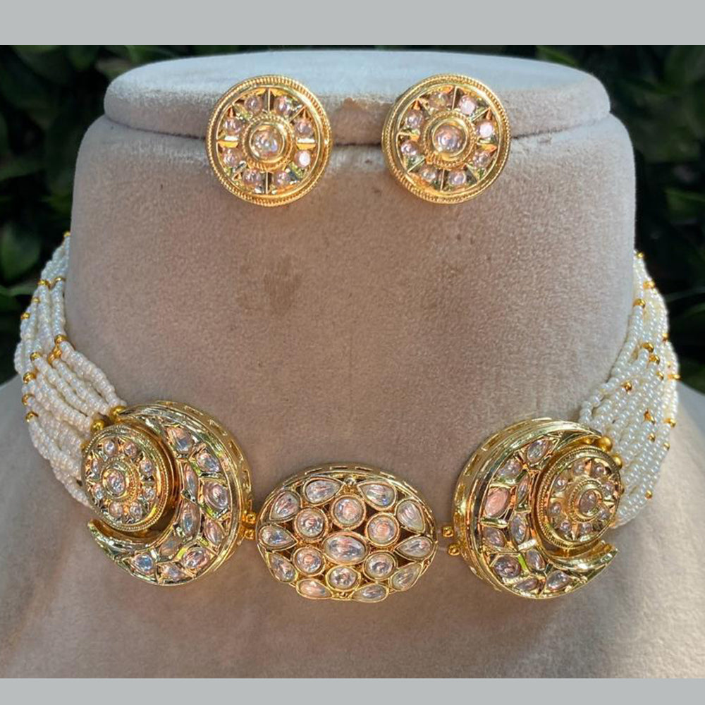Royal Kundan Jewellery Gold Plated Kundan And Pearl Choker Necklace Set