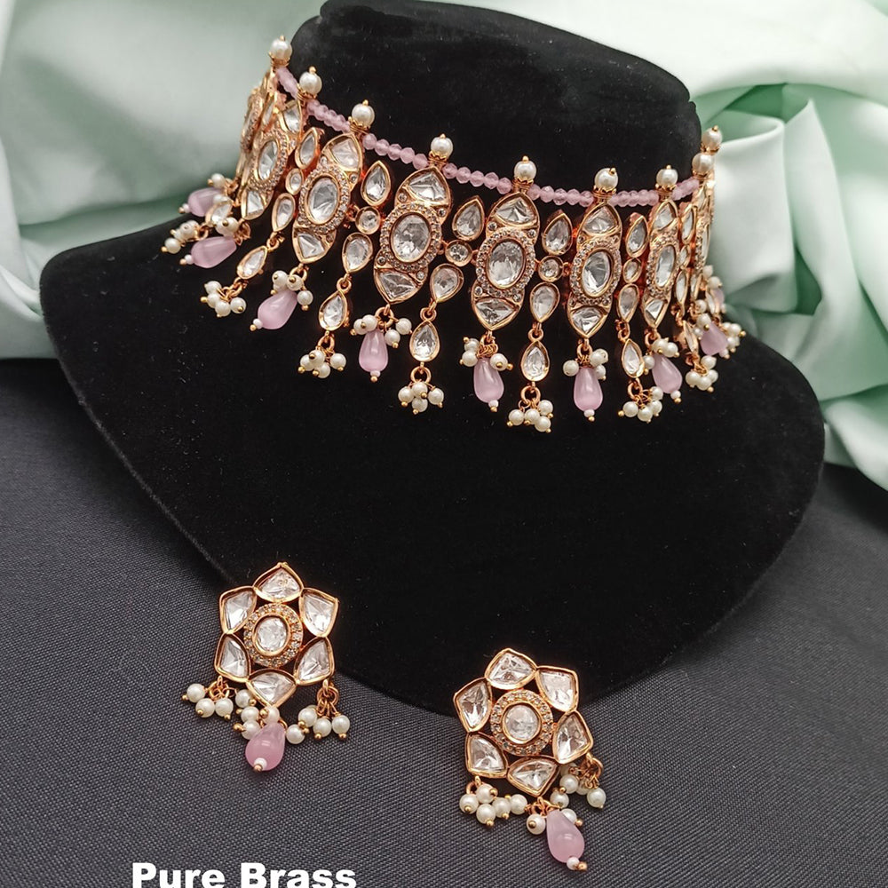 Royal Kundan Jewellery Gold Plated Polki Kundan And Beads Choker Necklace Set