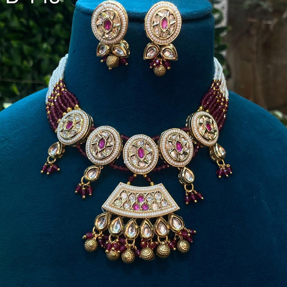 Royal Kundan Jewellery Gold Plated Polki Kundan Choker Necklace Set