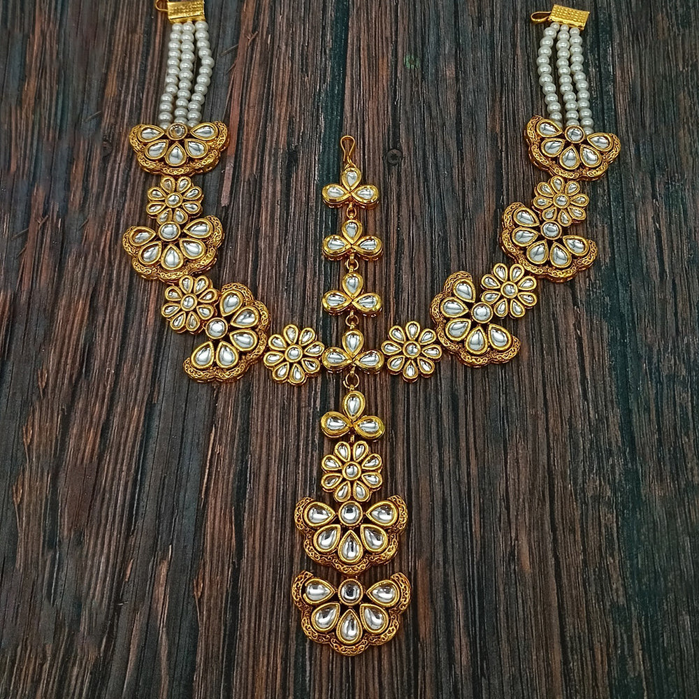 Royal Kundan Jewellery Gold Plated Pearl And Kundan Sheeshphool Mangtikka
