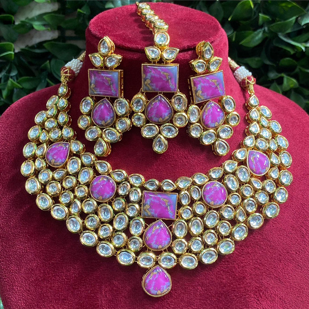 Royal Kundan Jewellery Gold Plated Kundan And Druzy Crystal Stone Necklace Set