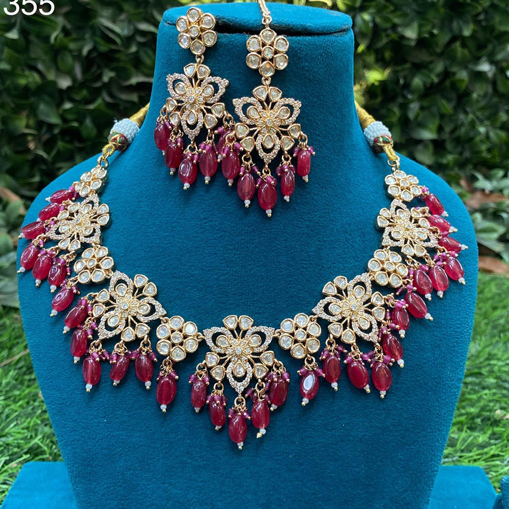 Royal Kundan Jewellery Gold Plated Polki Kundan Stone And Beads Necklace Set