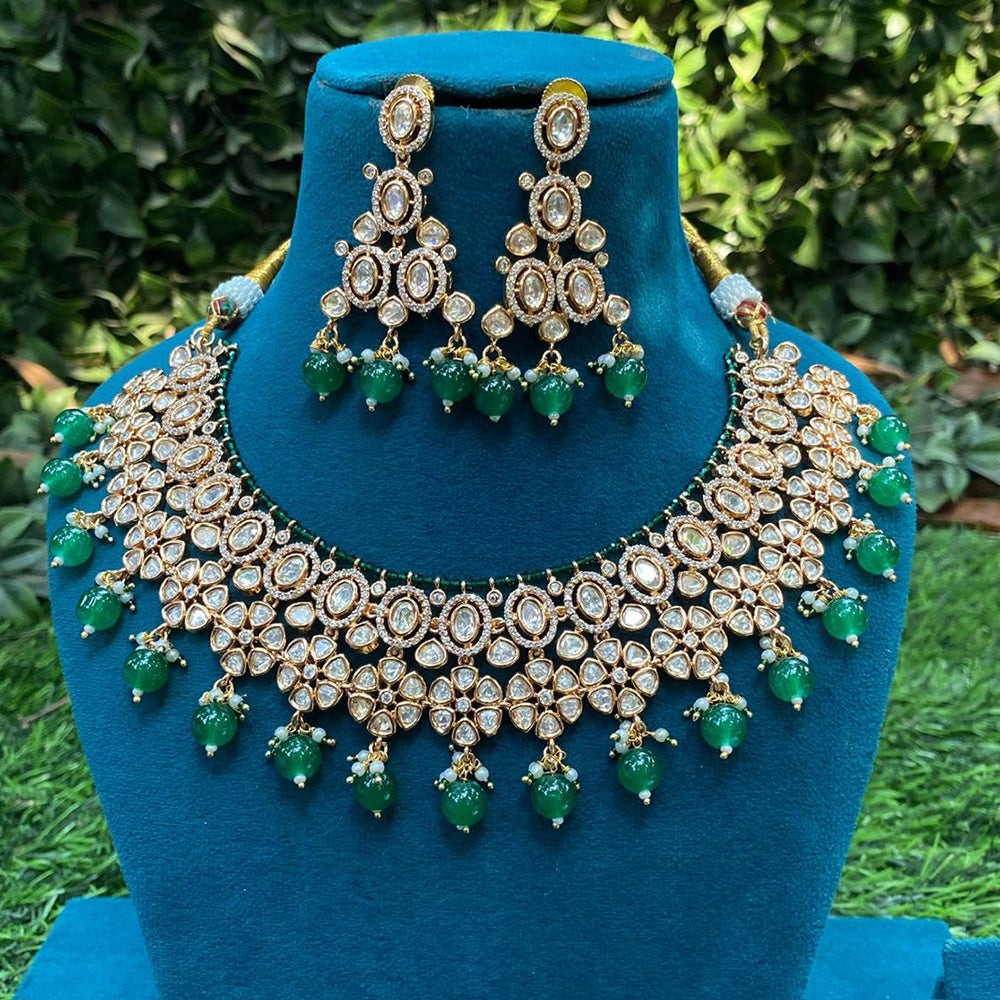 Royal Kundan Jewellery Gold Plated Polki Kundan Stone And Beads Necklace Set