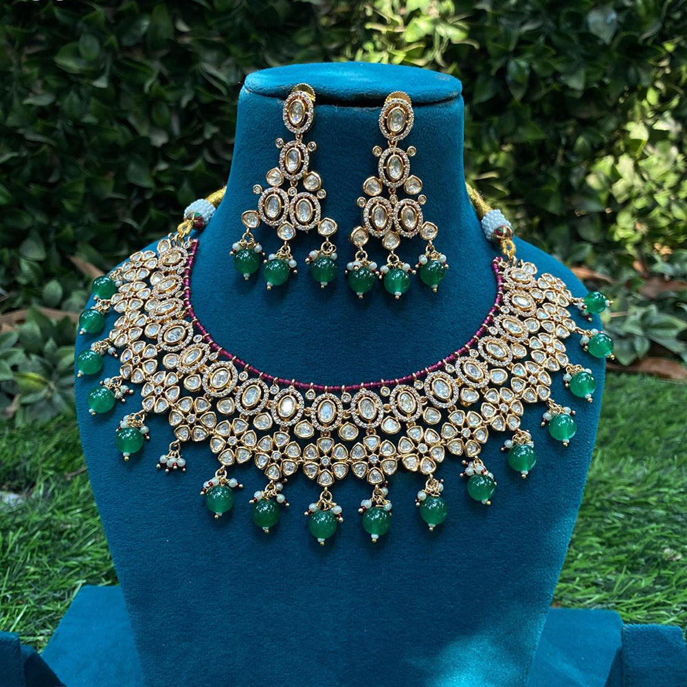 Royal Kundan Jewellery Gold Plated Polki Kundan Stone And Beads Necklace Set