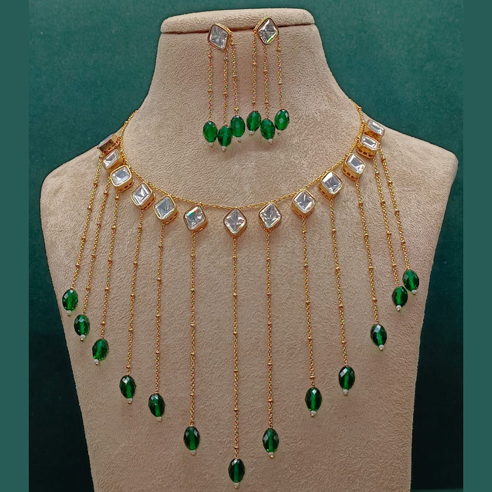Royal Kundan Jewellery Gold Plated Polki Kundan Stone And Beads Necklace Set