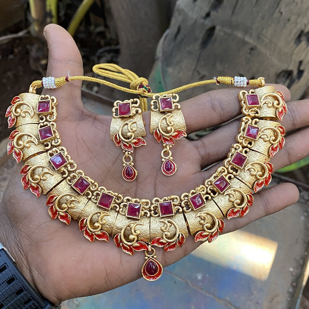 Royal Kundan Jewellery Gold Plated Pota Stone Stone Necklace Set