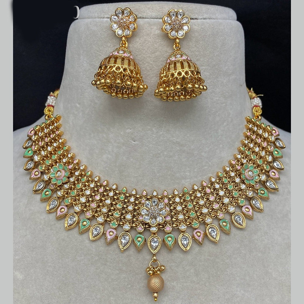 Royal Kundan Jewellery Gold Plated Pota Stone Stone And Meenakari Necklace Set