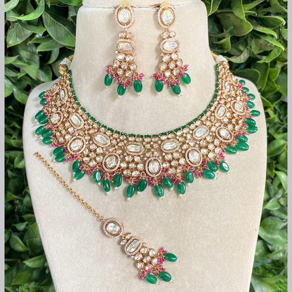 Royal Kundan Jewellery Gold Plated Polki Kundan Stone And Beads Necklace Set