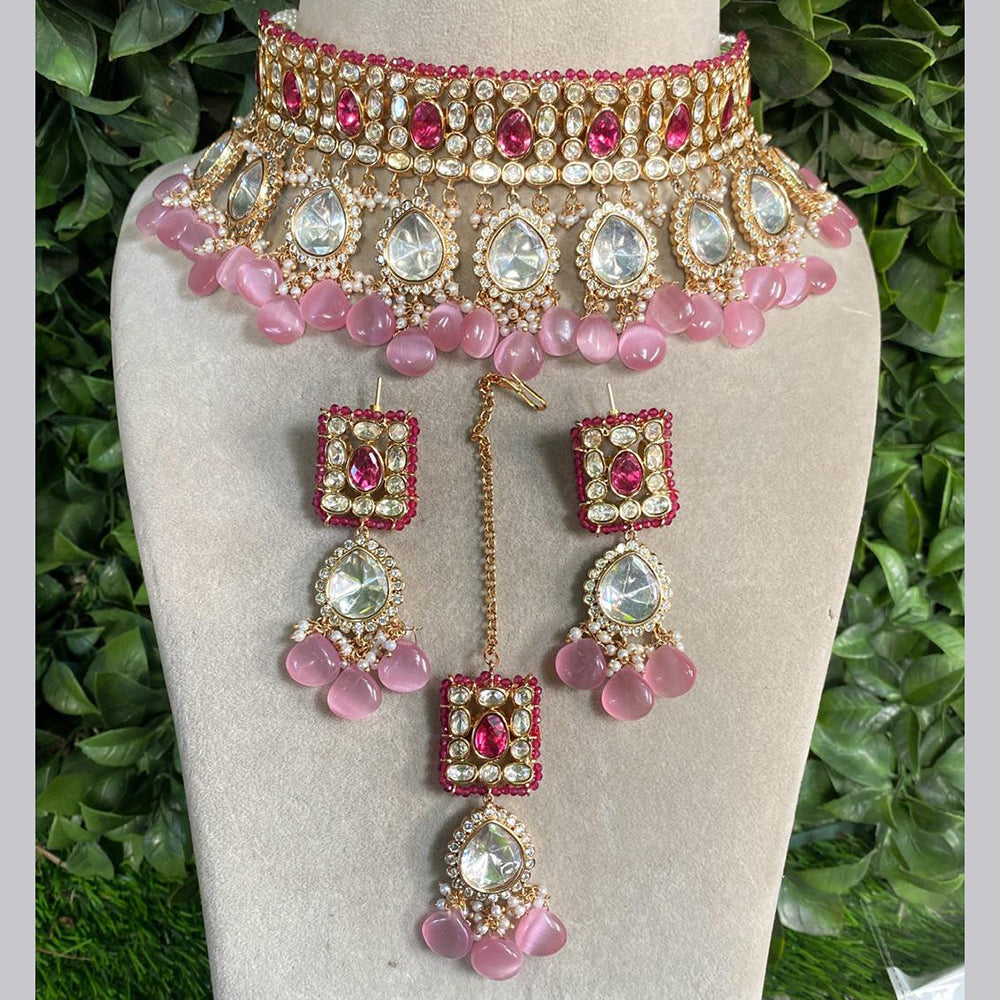 Royal Kundan Jewellery Gold Plated Polki Kundan Stone And Beads Necklace Set