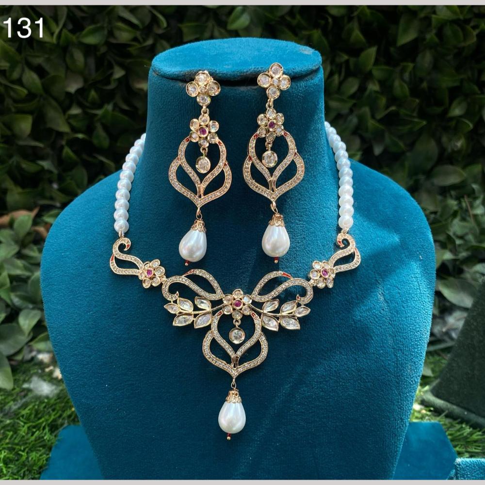 Royal Kundan Jewellery Gold Plated Polki Kundan Stone And Beads Necklace Set