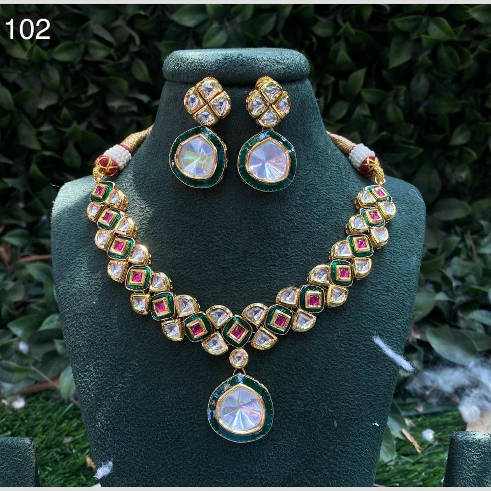 Royal Kundan Jewellery Gold Plated Kundan Stone Necklace Set