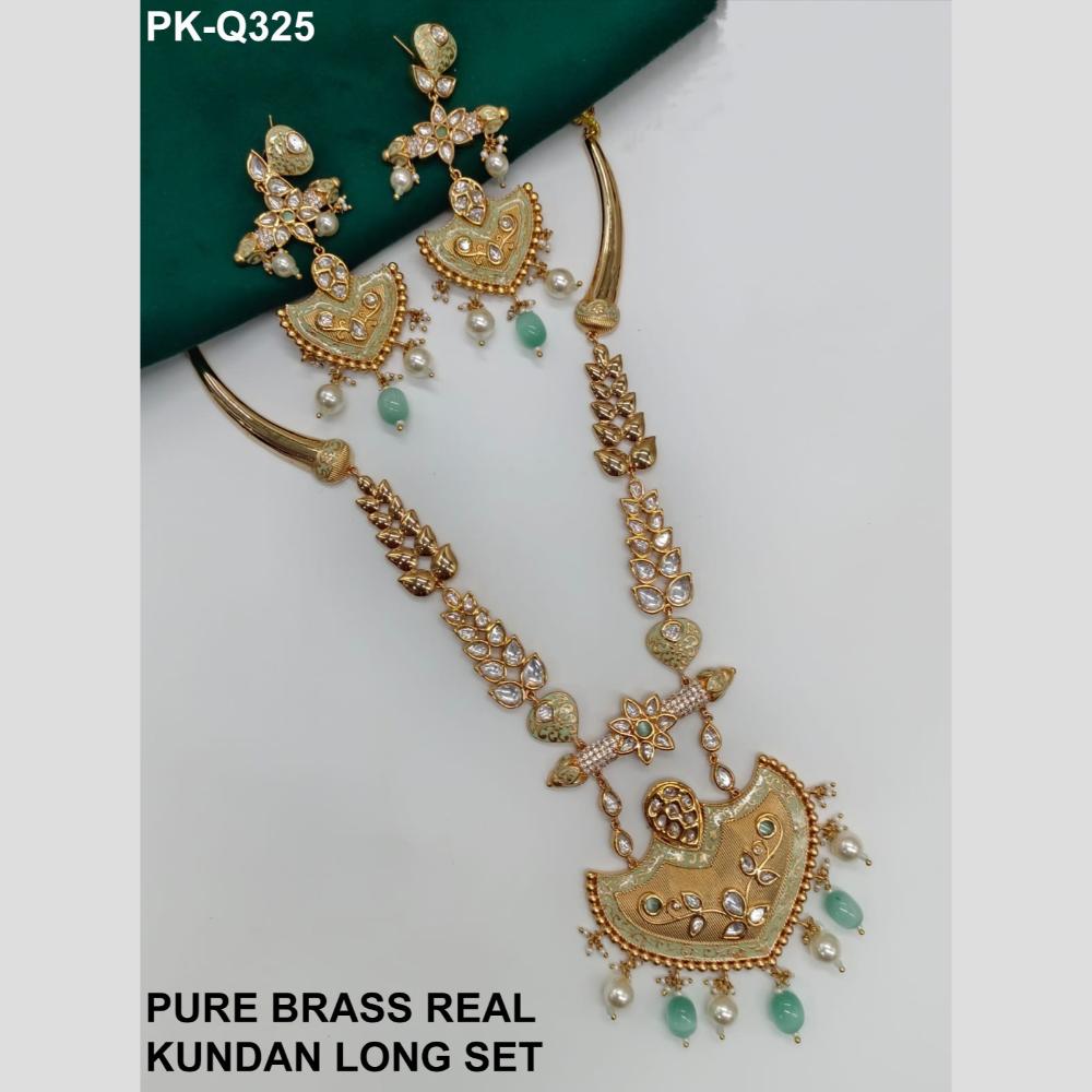Royal Kundan Jewellery Gold Plated Polki Kundan Stone And Beads Long Necklace Set