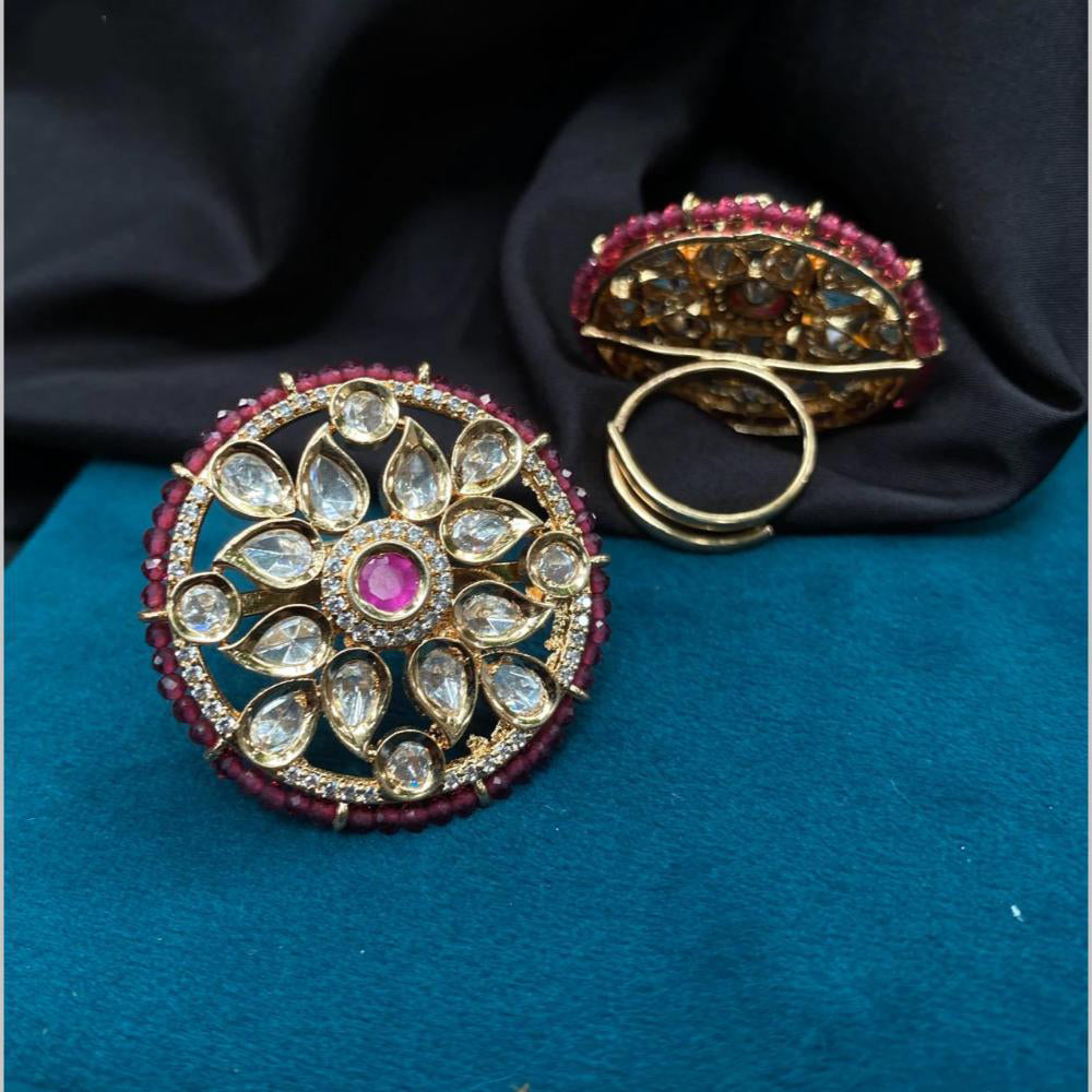 Royal Kundan Jewellery Gold Plated Polki Kundan And Pearl Finger Ring