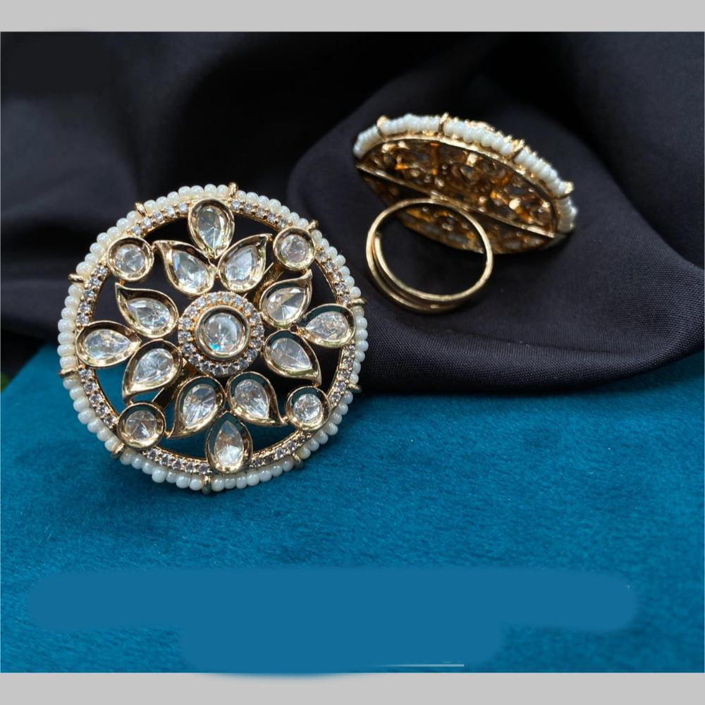 Royal Kundan Jewellery Gold Plated Polki Kundan And Pearl Finger Ring