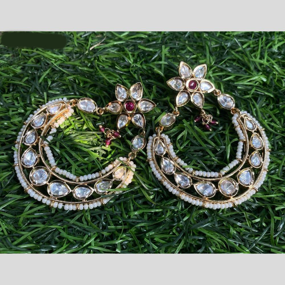 Royal Kundan Jewellery Gold Plated Kundan Stone And Pearls Dangler Earrings