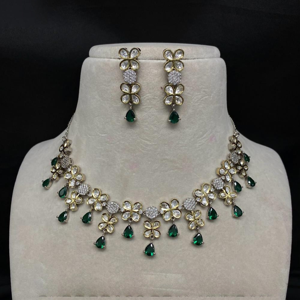Royal Kundan Jewellery 2 Tone Plated Polki Kundan Stone Necklace Set