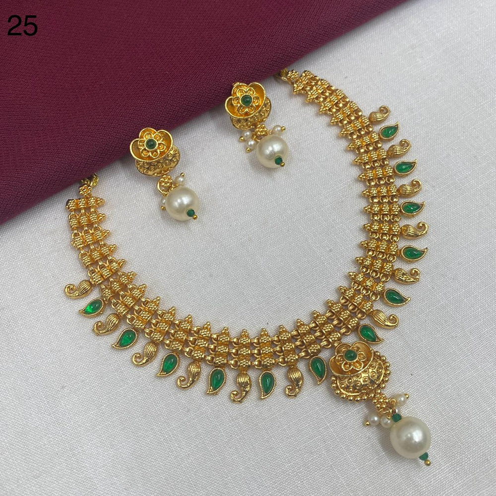 Royal Kundan Jewellery Green Necklace Set with Gold Plating & Pota Stones Traditional Jewelry