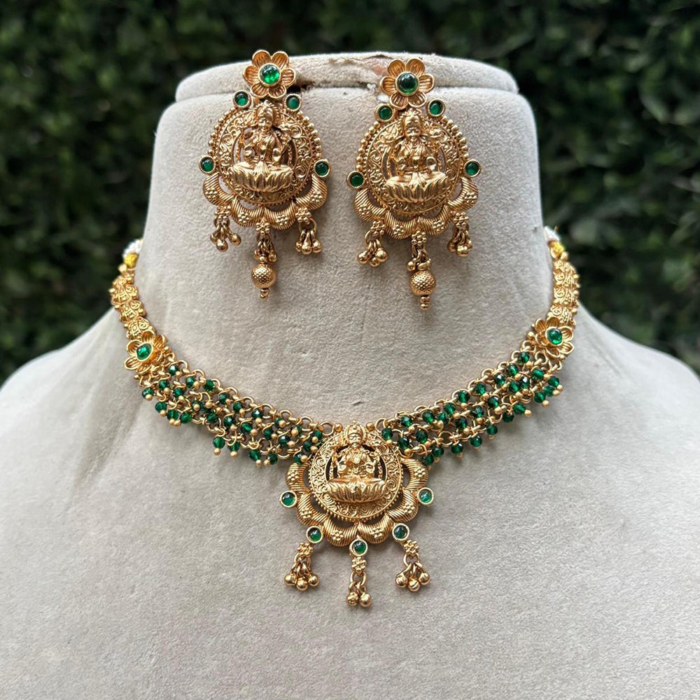 Royal Kundan Jewellery Gold Plated Temple Necklace Set with Pota Stones & Pearls