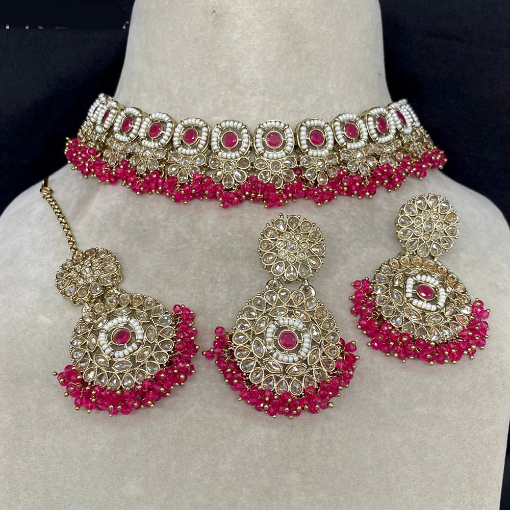 Royal Kundan Jewellery Gold Plated Choker Necklace Set with Crystal & Pearls A Perfect Blend of Tradition