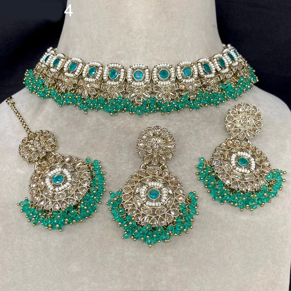 Royal Kundan Jewellery Gold Plated Choker Necklace Set with Crystal & Pearls A Perfect Blend of Tradition