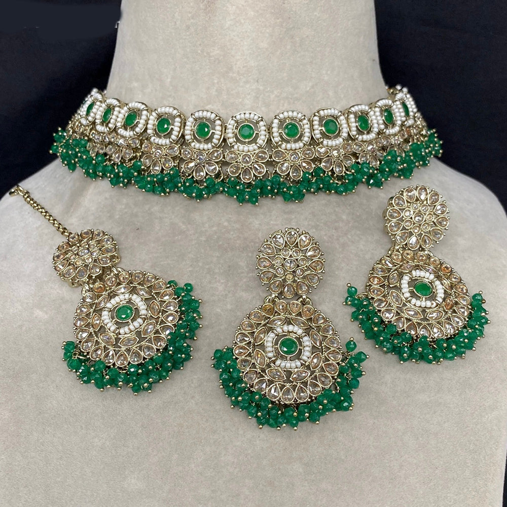 Royal Kundan Jewellery Gold Plated Choker Necklace Set with Crystal & Pearls A Perfect Blend of Tradition