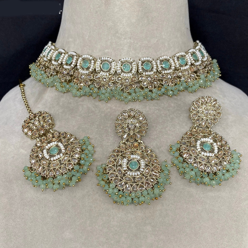 Royal Kundan Jewellery Gold Plated Choker Necklace Set with Crystal & Pearls A Perfect Blend of Tradition