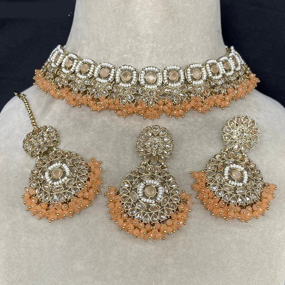 Royal Kundan Jewellery Gold Plated Choker Necklace Set with Crystal & Pearls A Perfect Blend of Tradition
