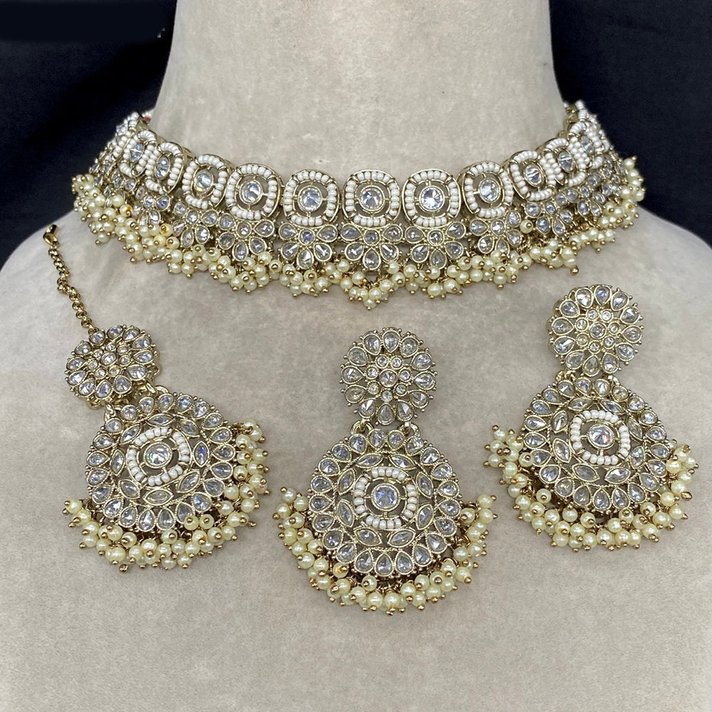 Royal Kundan Jewellery Gold Plated Choker Necklace Set with Crystal & Pearls A Perfect Blend of Tradition