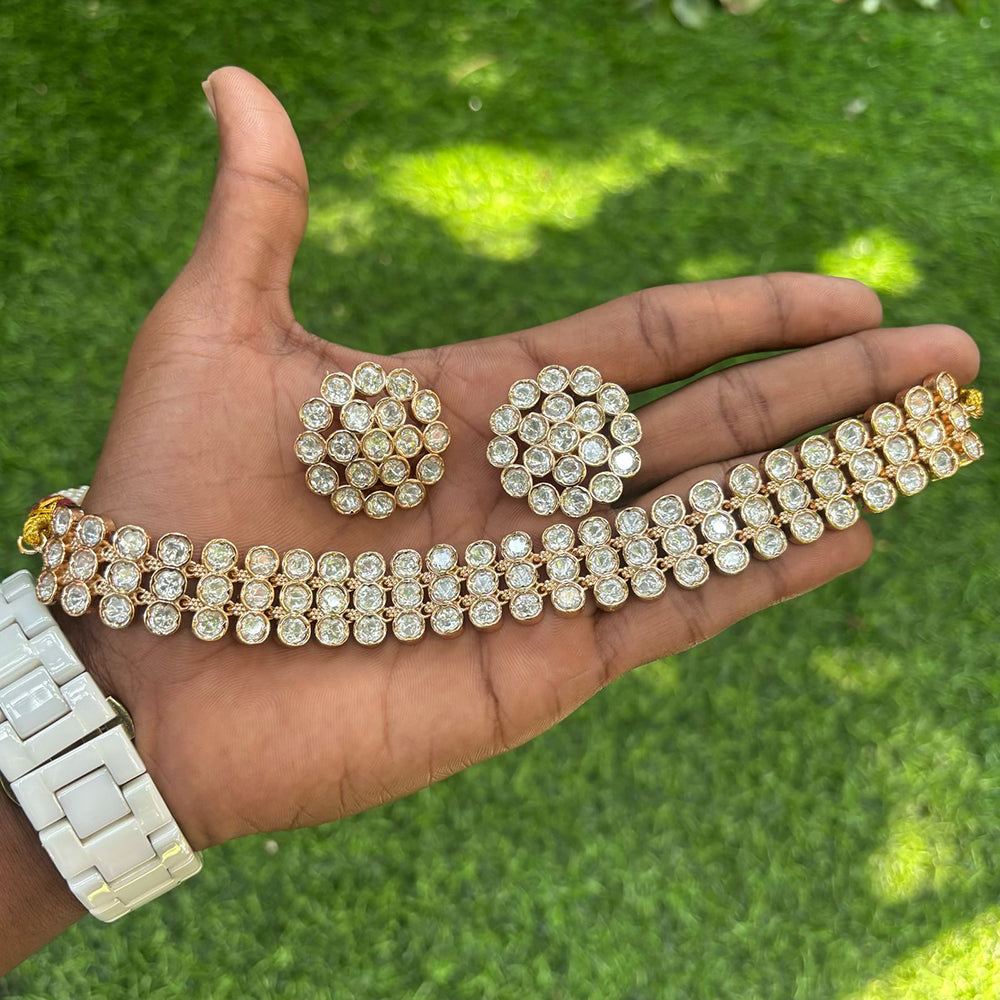 Royal Kundan Jewellery Heavy Polki Kundan Stone Choker Necklace Set